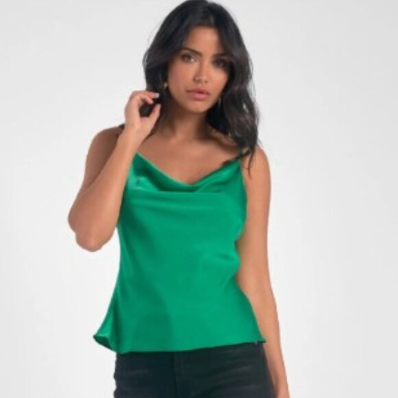 Elan Tops - Sofia Cowl Neck Cami in Kelly Green